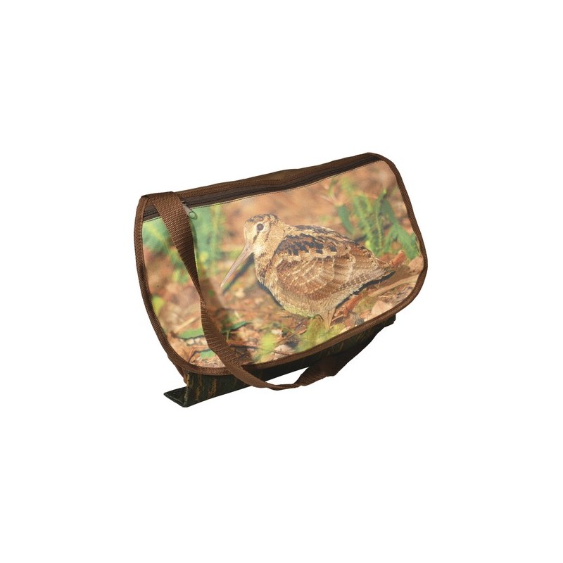 Gibeciere toile et cuir motif becasse