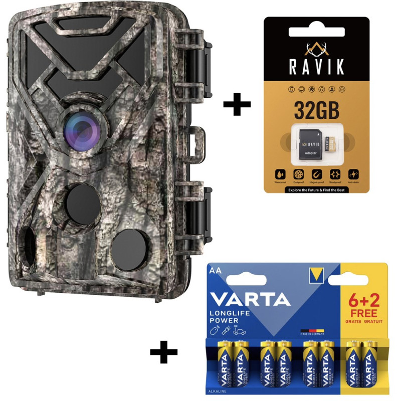 Pack piège photographique ravik rav100 + carte memoire 32gb et 8 piles