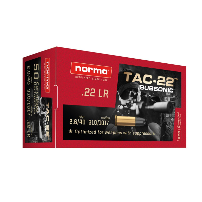 Cartouches Norma Cal.22 LR 40 Grs Subsonique