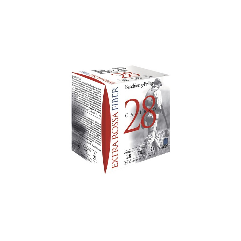 Boite de 25 cartouches betp extra rossa 28 fiber cal.28/70mm n°6 21g bourre grasse