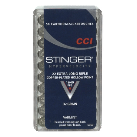 Cartouche CCI Stinger Cal.22LR CPHP Pointe Creuse