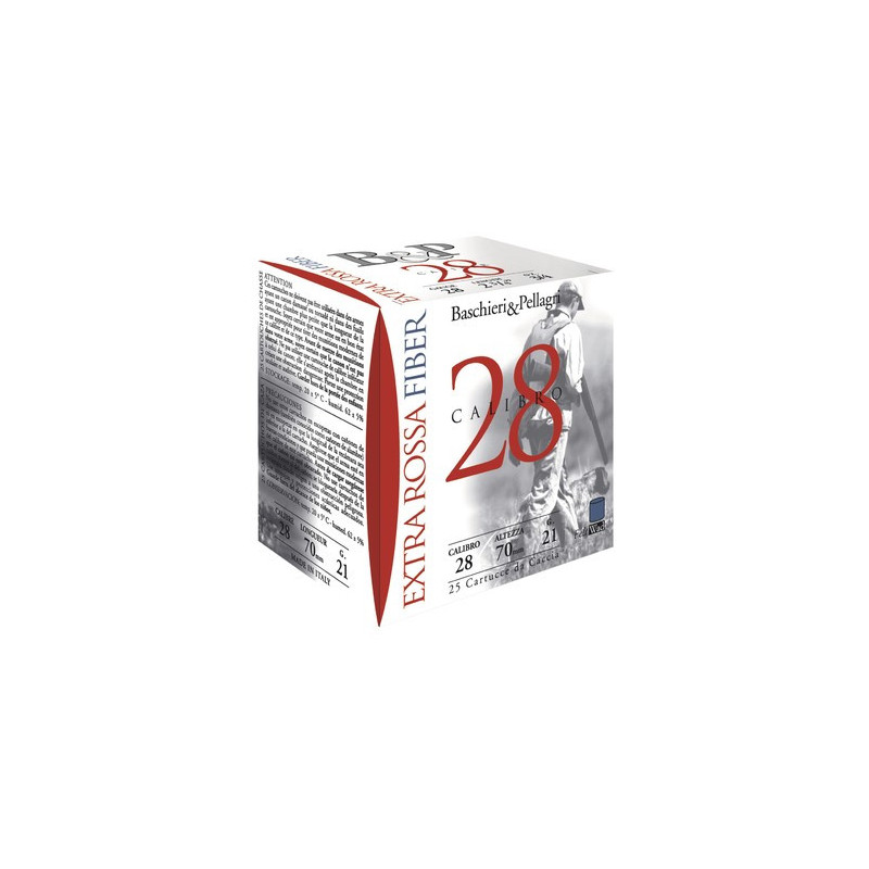 100 Boite de 25 cartouches betp extra rossa 28 fiber cal.28/70mm n°6 21g bourre grasse
