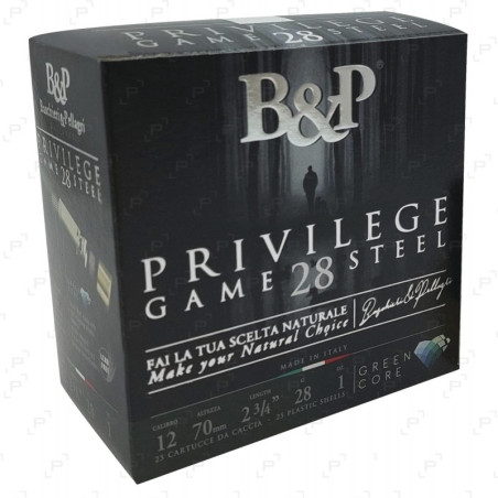 Cart. acier zingue betp privilege game steel 28 cal. 12 / 67 mm n° 4 28g bourre à jupe green core bte 25