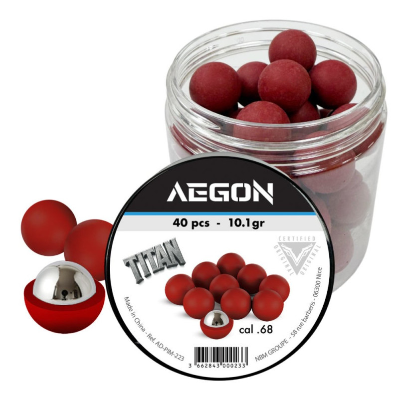 40 balles titan cal.68 coeur bille acier pour t4e cal.68