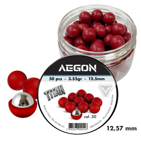 50 balles titan cal.50 coeur bille acier pour t4e cal.50 12.57mm