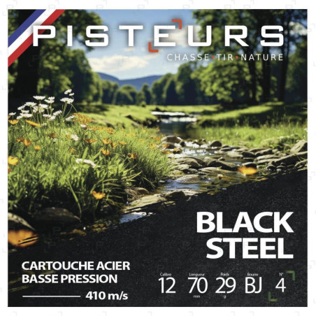 100 Cart. acier pisteurs black steel bp cal. 12 / 70 mm n° 4 29g bj bte 25