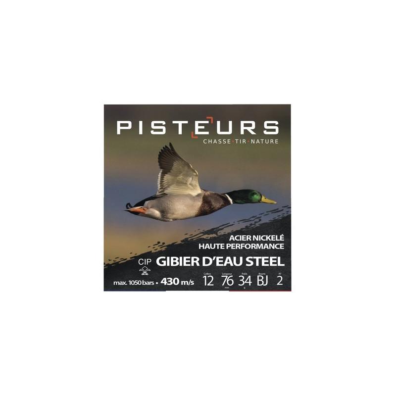100 Cart. acier nickelé pisteurs gibier d'eau steel cal. 12 / 76 mm n° 4 34g jma32 bte 25