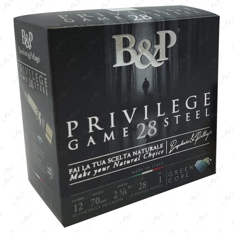 100 Cart. acier zingue betp privilege game steel 28 cal. 12 / 67 mm n° 4 28g bourre à jupe green core bte 25